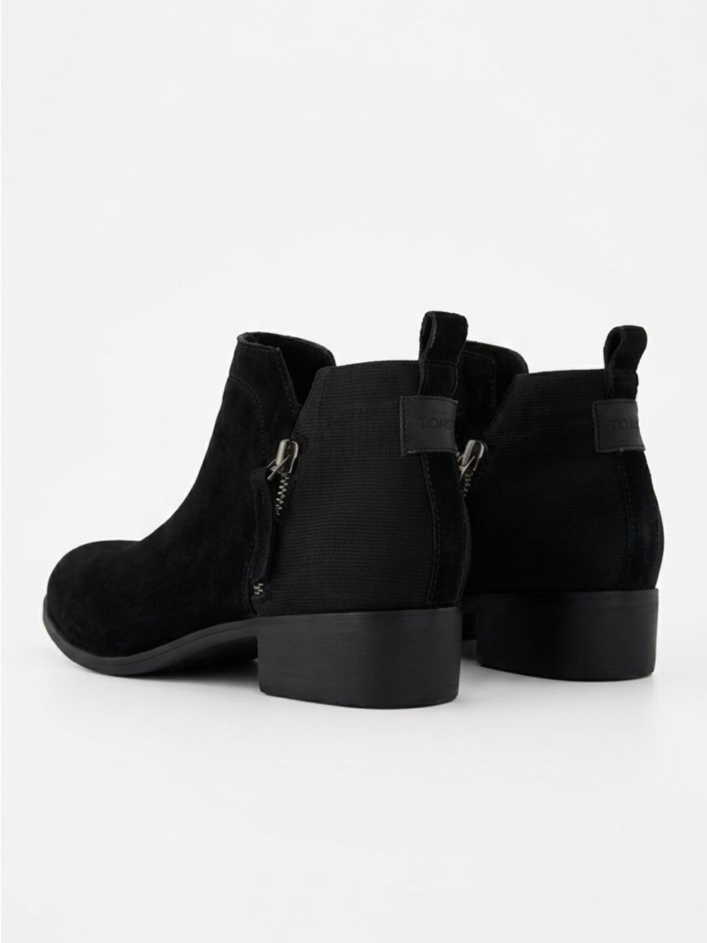 TOMS Delilah Boots Black Suede Ankle Boots with Side Zip Size 7.5